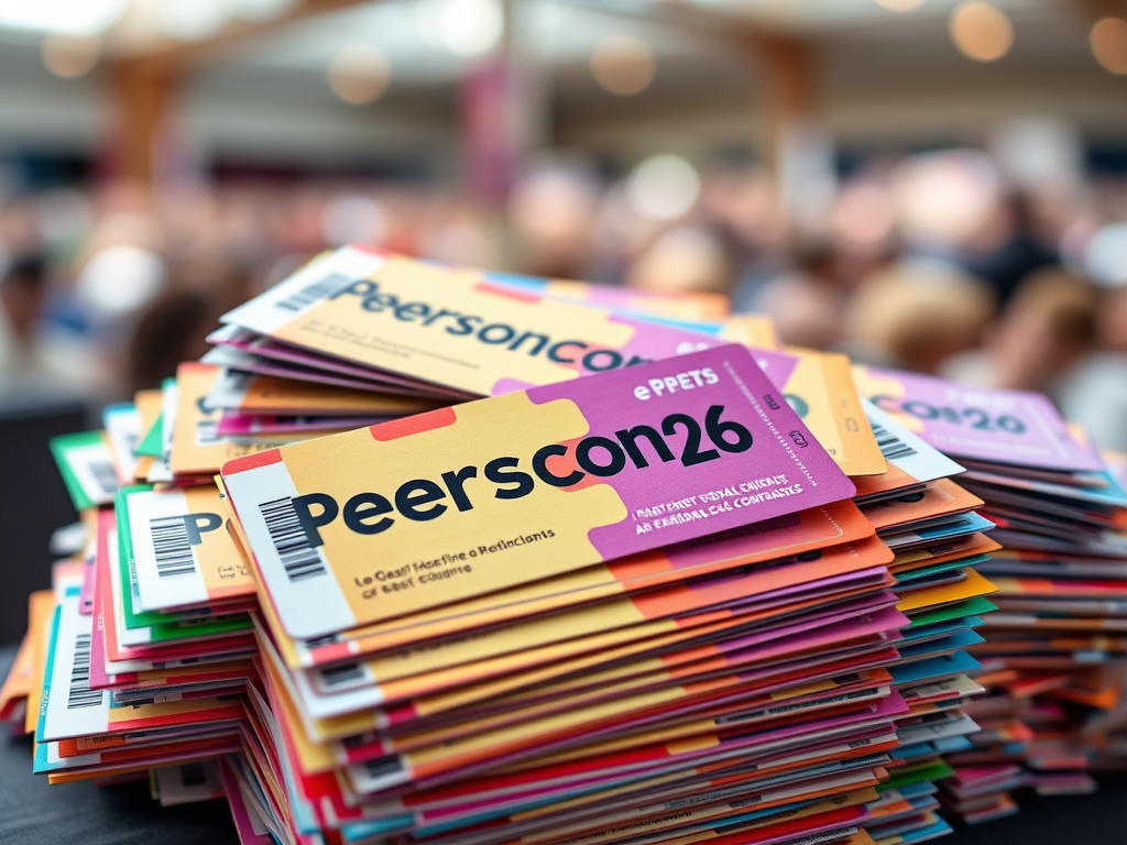 Picture of a large pile of tickets with Peerscon26 written on them